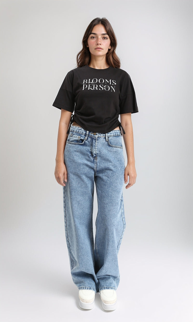 R210558 - "Blooms Person" Elbow Sleeves Tee - Black