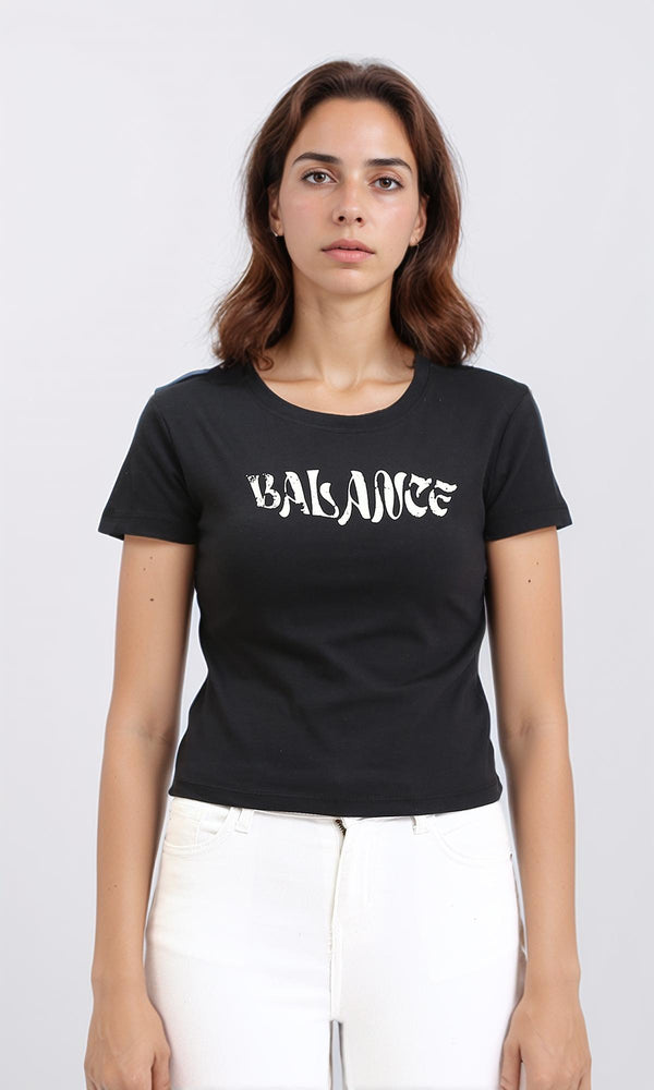 R210559 - Short Sleeves Printed Regular Tee - Black