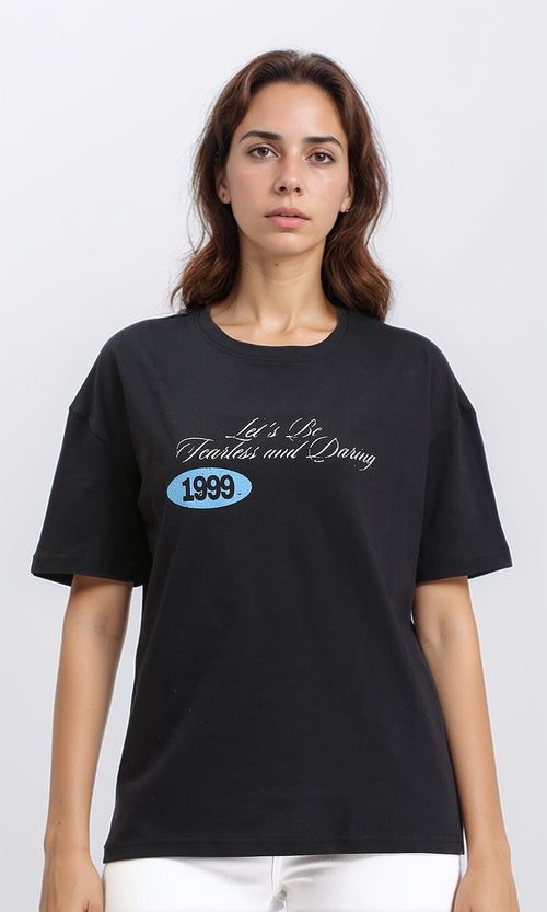 R210560 - Printed Elbow Sleeves Regular Tee - Black