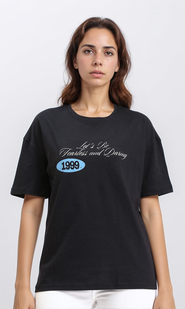 R210560 - Printed Elbow Sleeves Regular Tee - Black