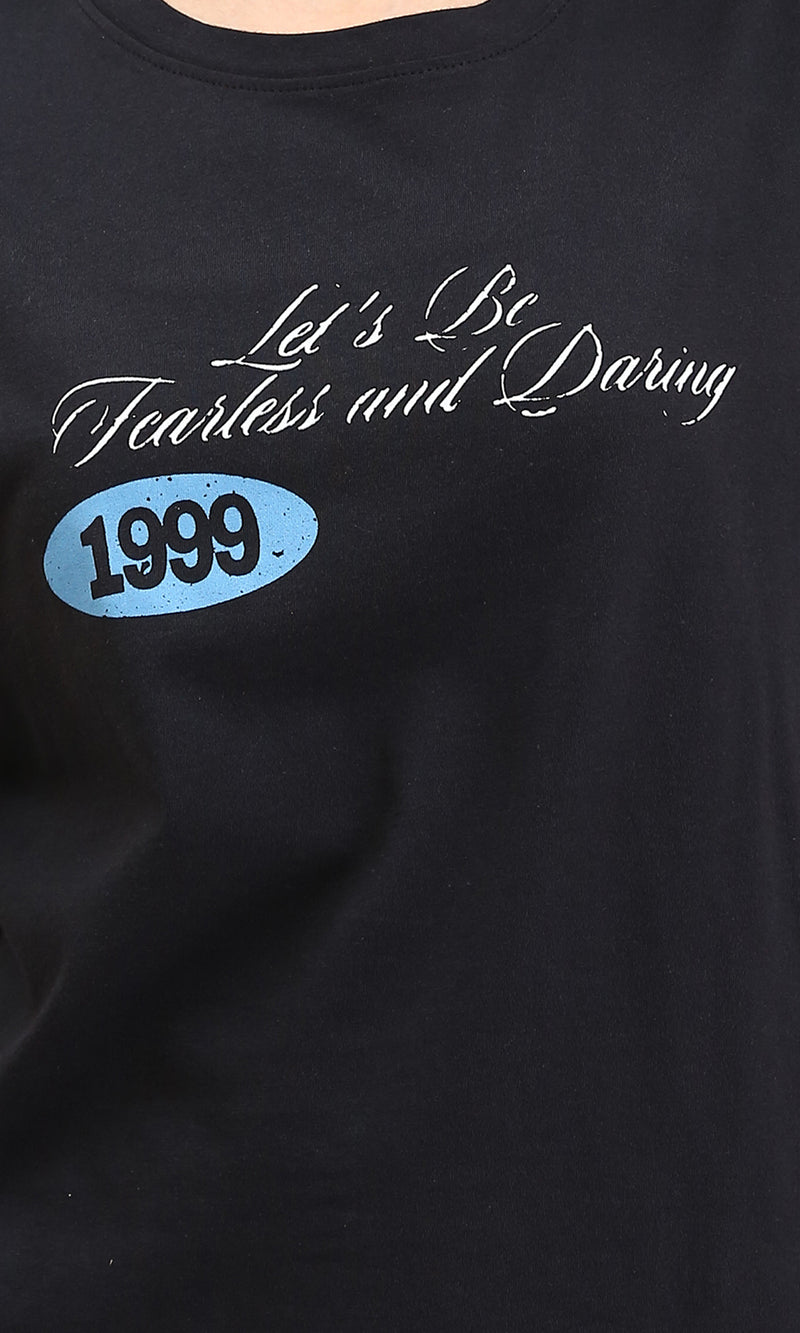 R210560 - Printed Elbow Sleeves Regular Tee - Black