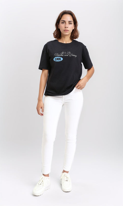 R210560 - Printed Elbow Sleeves Regular Tee - Black