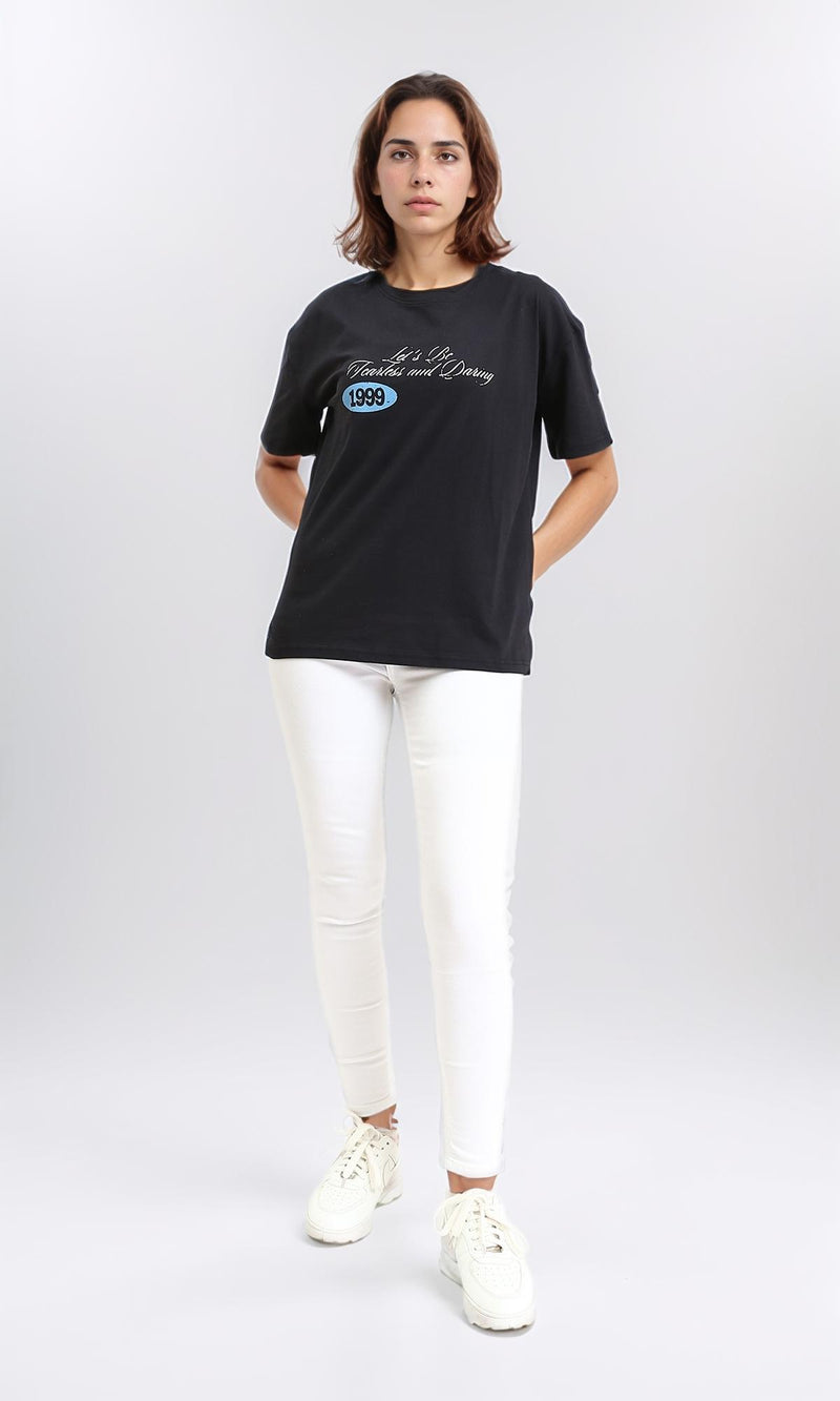 R210560 - Printed Elbow Sleeves Regular Tee - Black