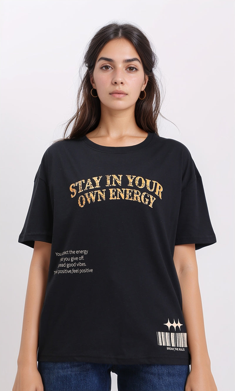 R210562 - Slip On Printed Elbow Sleeves Tee - Black