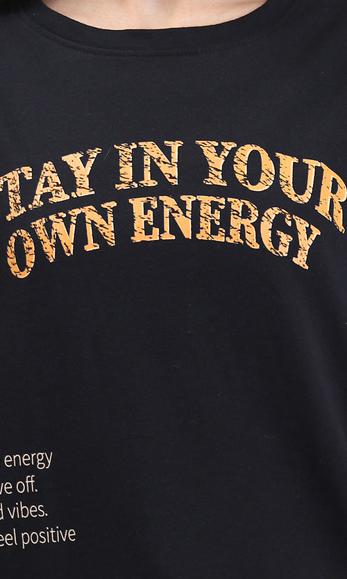 R210562 - Slip On Printed Elbow Sleeves Tee - Black