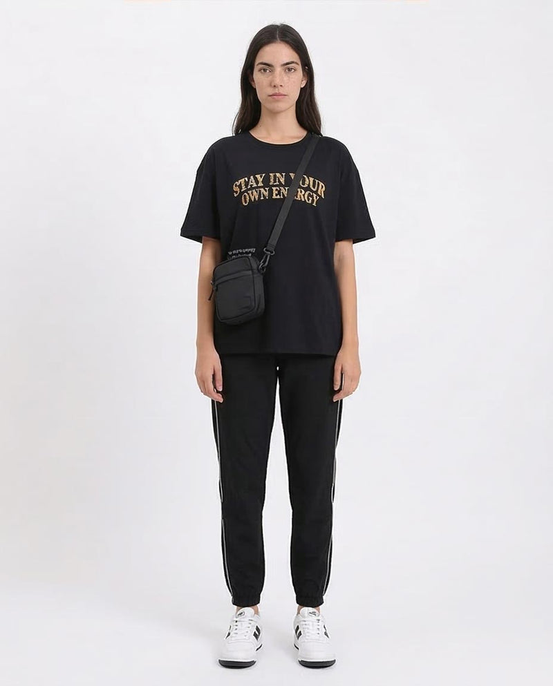 Ravin Women's Oversized "Stay In Your Own Energy" Butterfly Graphic T-Shirt – Black - R210562