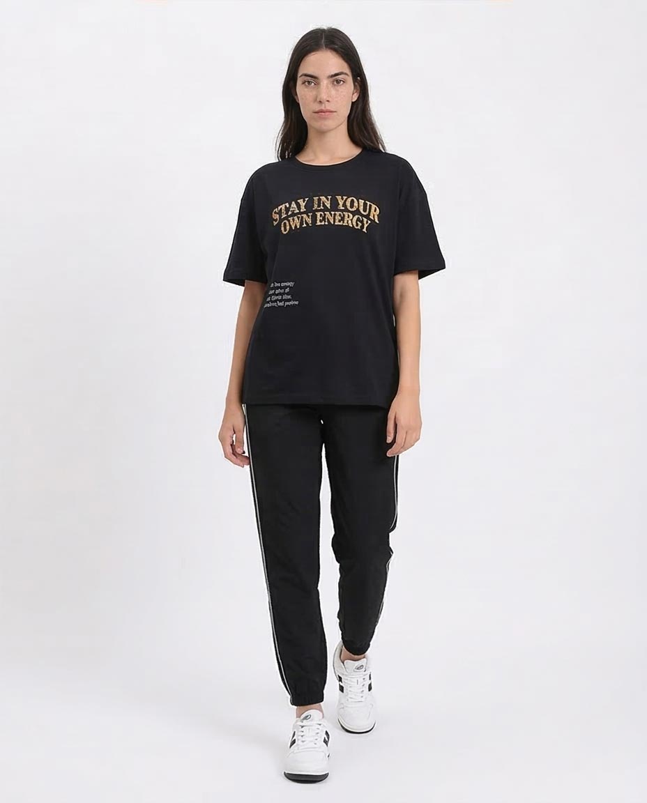 Ravin Women's Oversized "Stay In Your Own Energy" Butterfly Graphic T-Shirt – Black - R210562