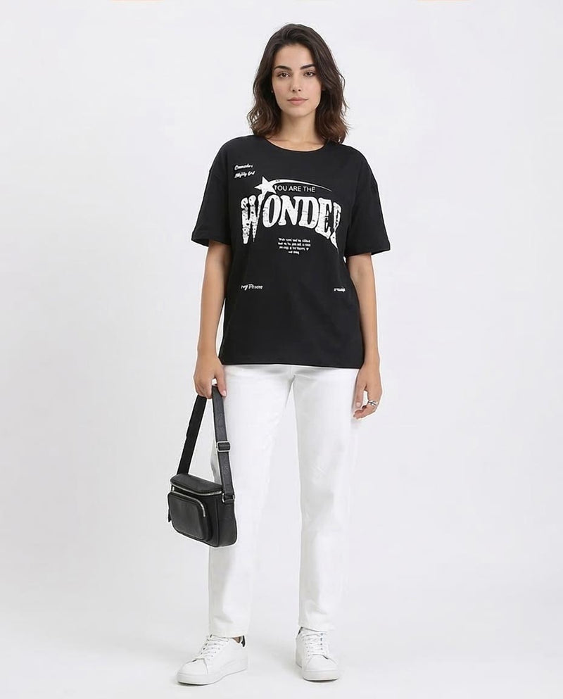 Ravin Women’s Relaxed-Fit "WONDER" Graphic T-Shirt – Black/White - R210563