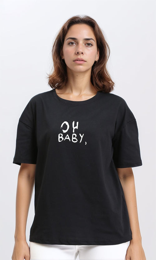 R210564 - "Oh Baby" Elbow Sleeves Regular Tee - Black