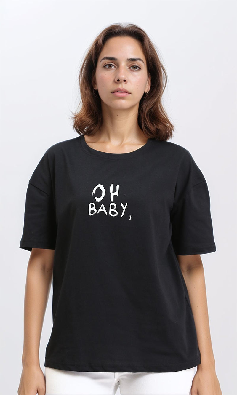 R210564 - "Oh Baby" Elbow Sleeves Regular Tee - Black