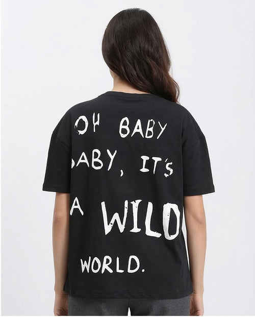 "Oh Baby" Elbow Sleeves Regular Tee - Black - R210564