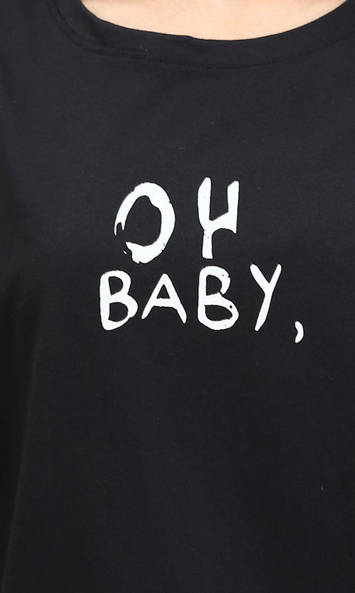 R210564 - "Oh Baby" Elbow Sleeves Regular Tee - Black