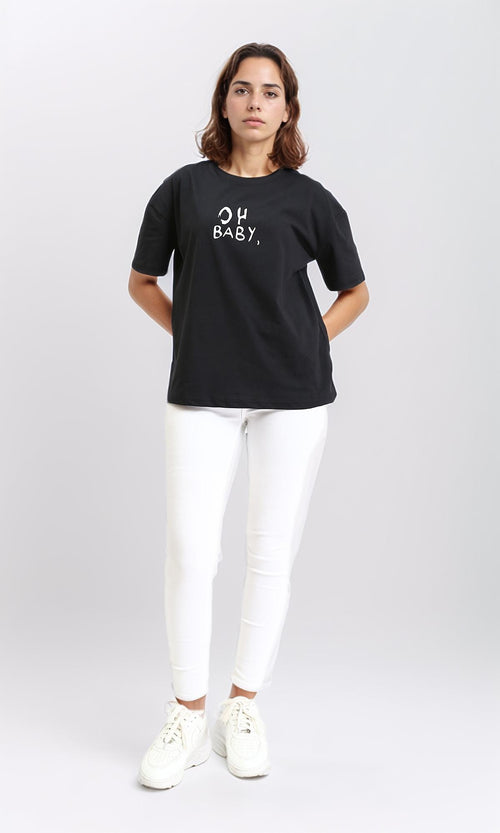 R210564 - "Oh Baby" Elbow Sleeves Regular Tee - Black