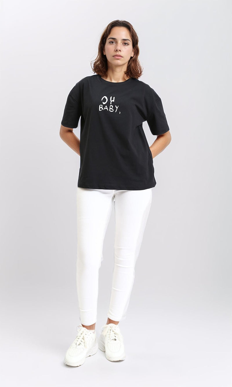 R210564 - "Oh Baby" Elbow Sleeves Regular Tee - Black