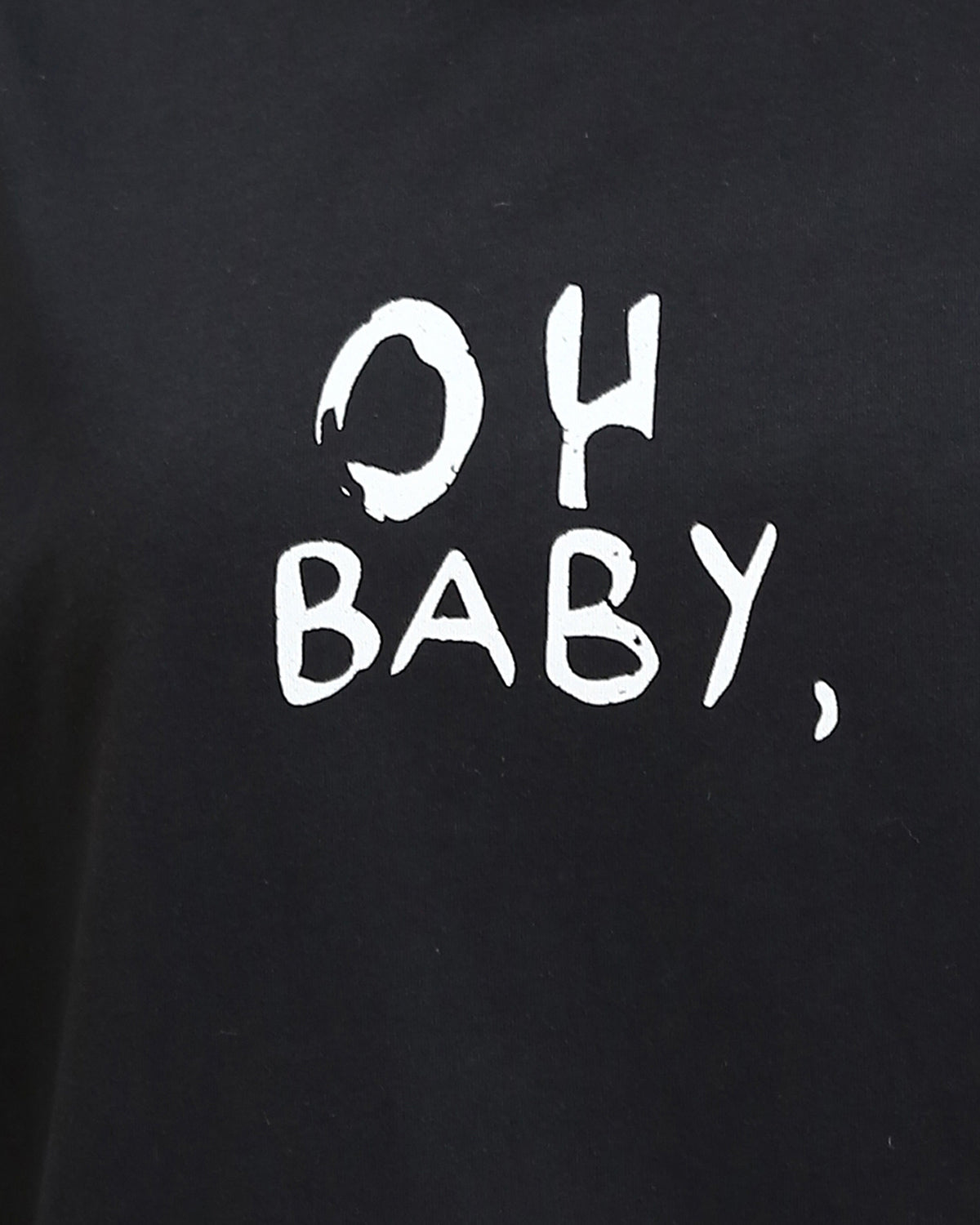 "Oh Baby" Elbow Sleeves Regular Tee - Black - R210564