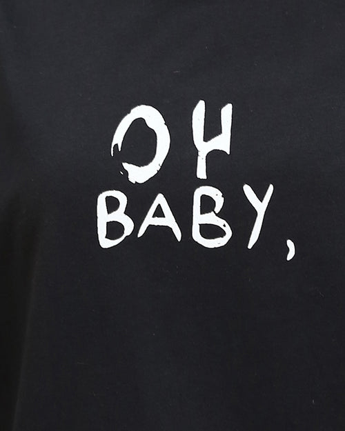 "Oh Baby" Elbow Sleeves Regular Tee - Black - R210564