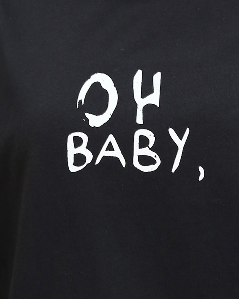 "Oh Baby" Elbow Sleeves Regular Tee - Black - R210564