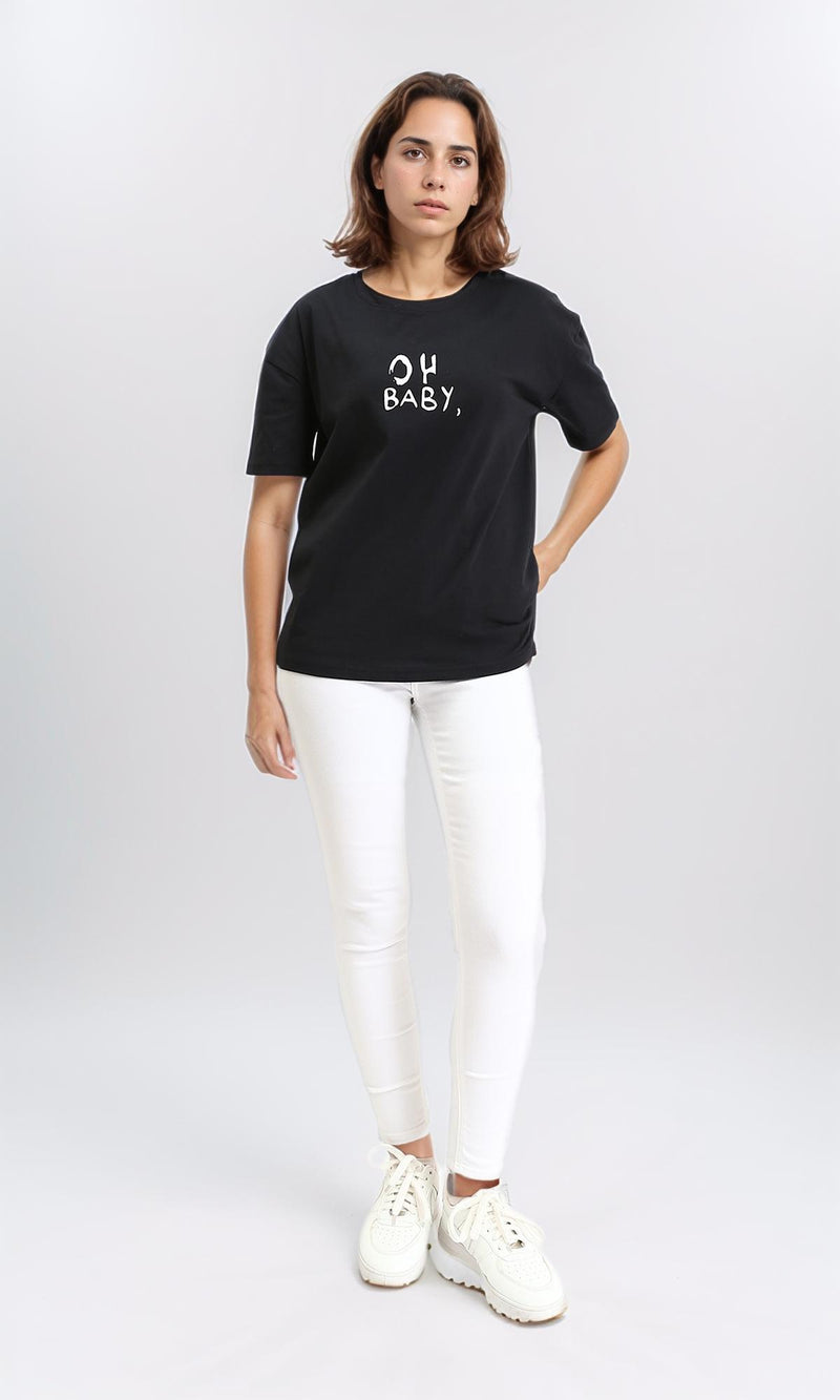 R210564 - "Oh Baby" Elbow Sleeves Regular Tee - Black