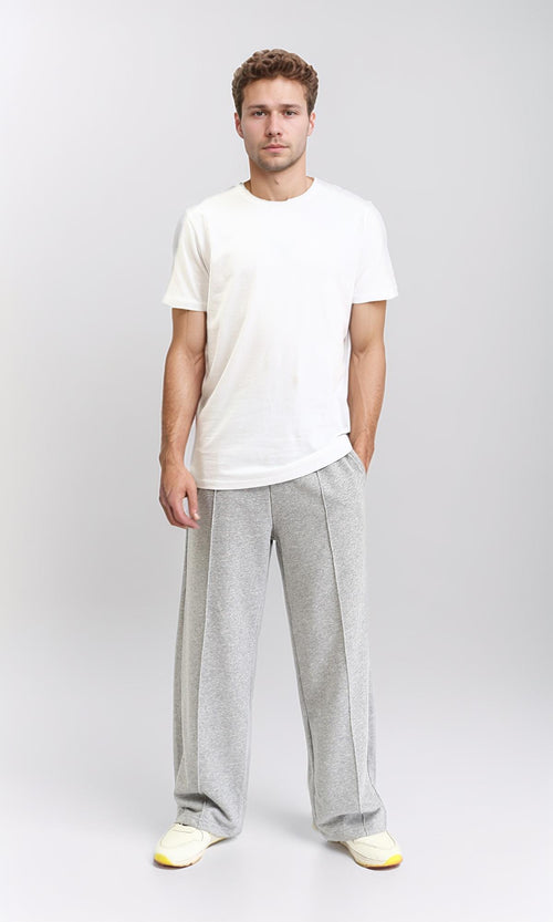 Elastic Waist with Drawstring Wide Pants - Heather Grey