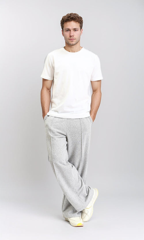 R210567 - Elastic Waist with Drawstring Wide Pants - Heather Grey