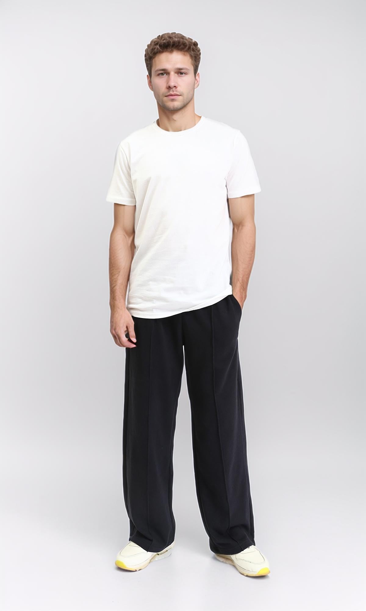 Elastic Waist with Drawstring Wide Pants - Black