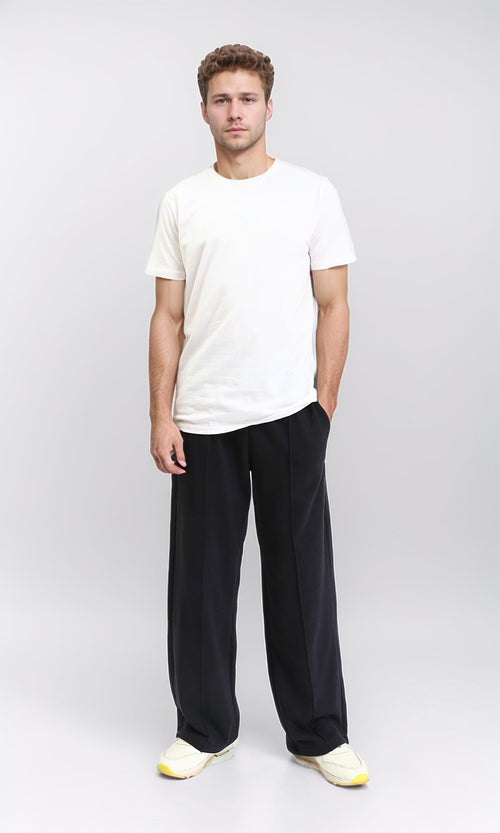 Elastic Waist with Drawstring Wide Pants - Black