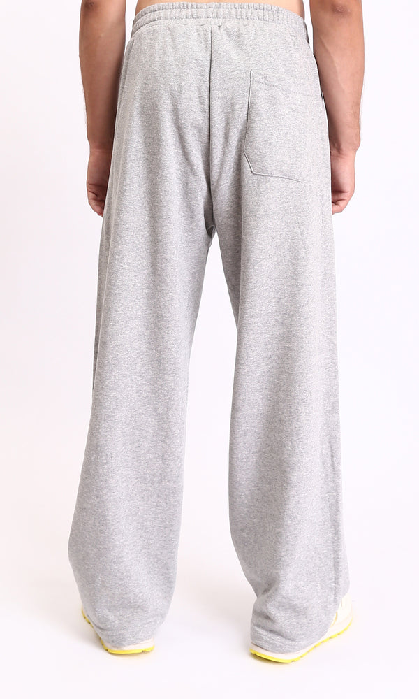 R210569 - Elastic Waist Wide Pants with Pockets - Heather Light Grey