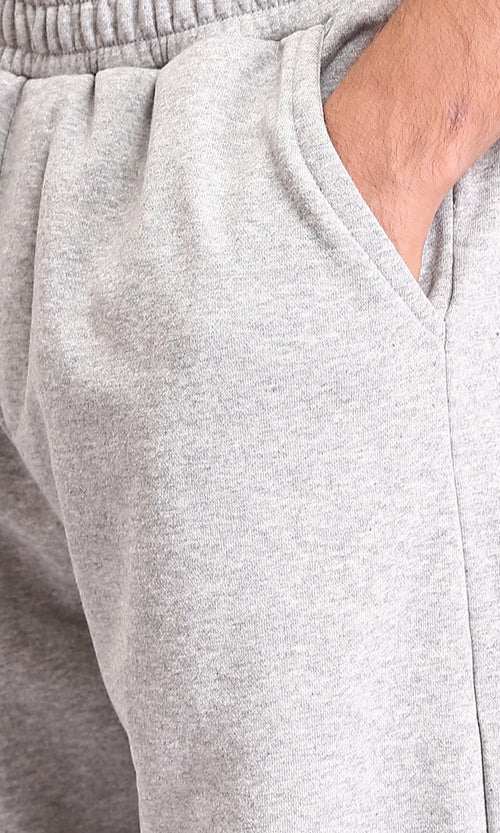 R210569 - Elastic Waist Wide Pants with Pockets - Heather Light Grey