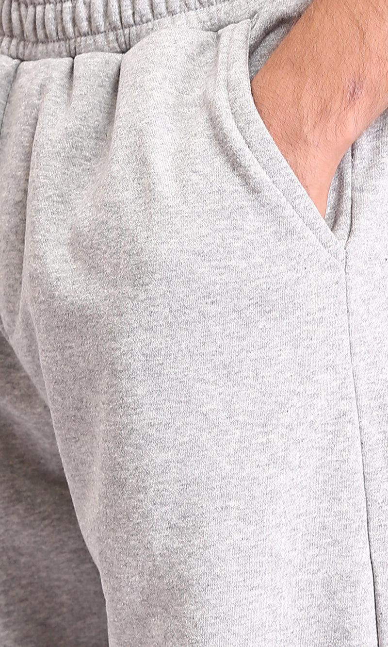 R210569 - Elastic Waist Wide Pants with Pockets - Heather Light Grey