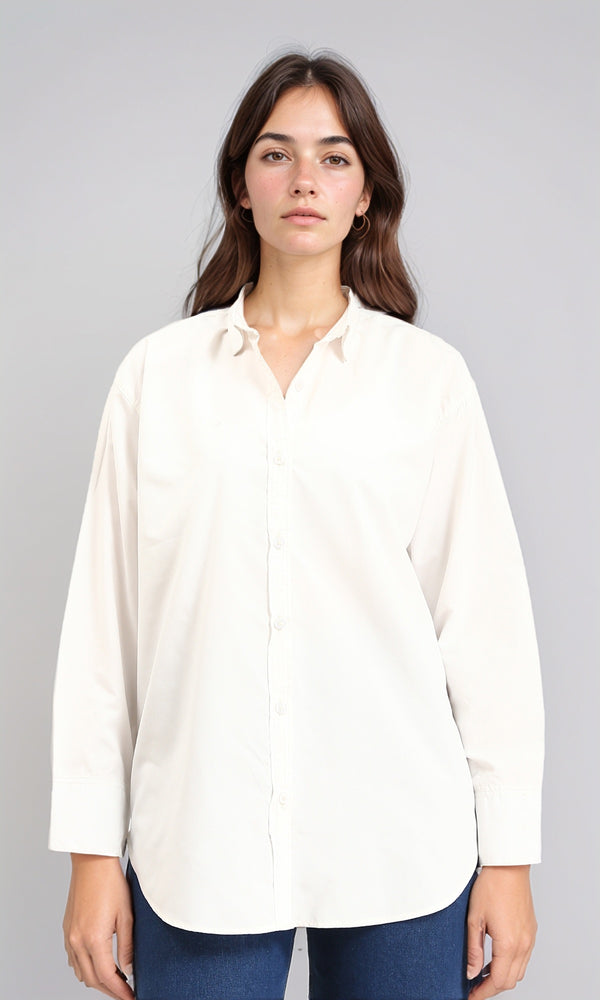 R210572 - Solid Buttoned Down Long Sleeves Shirt - Off-White