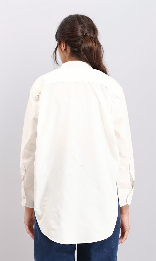 R210572 - Solid Buttoned Down Long Sleeves Shirt - Off-White