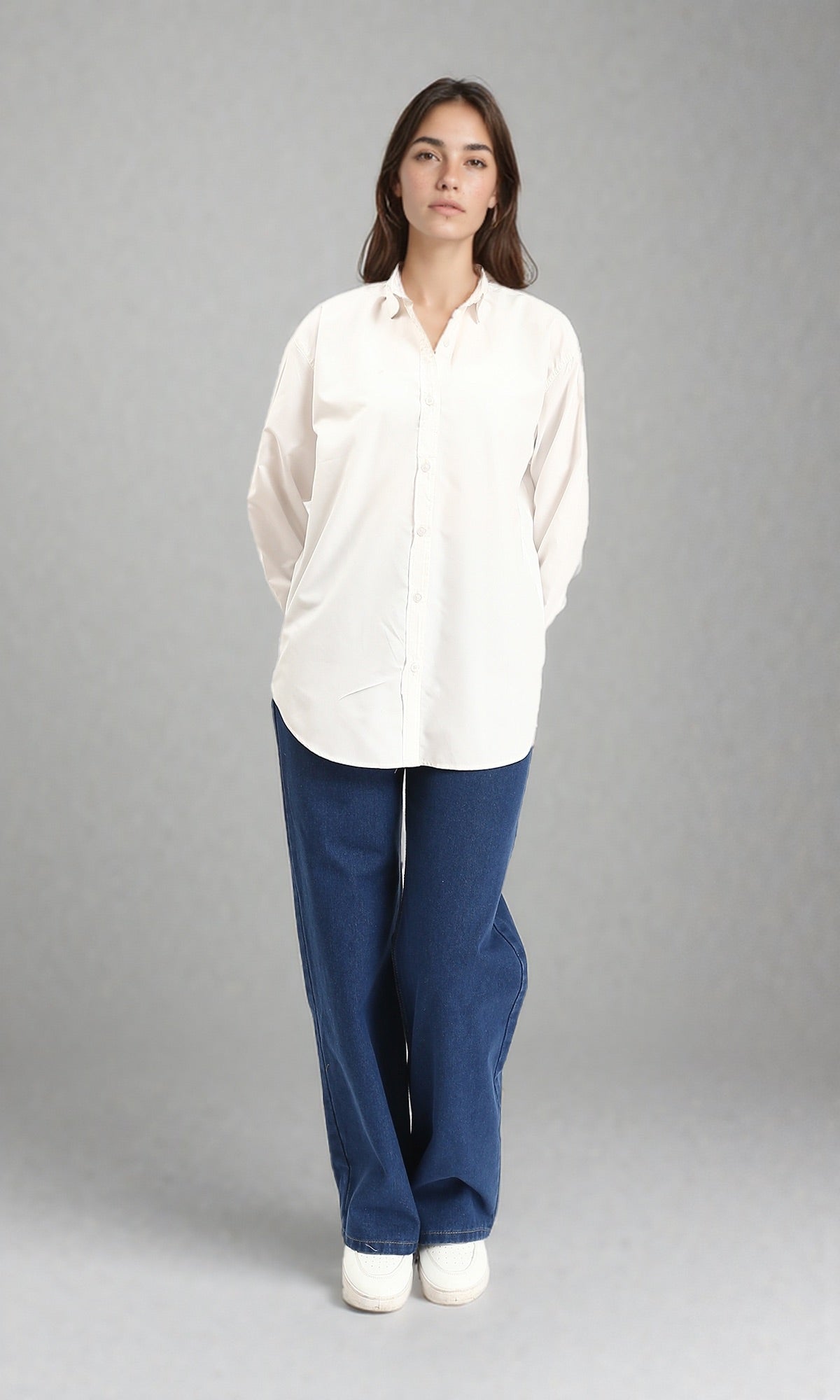 R210572 - Solid Buttoned Down Long Sleeves Shirt - Off-White