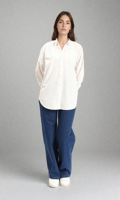 R210572 - Solid Buttoned Down Long Sleeves Shirt - Off-White