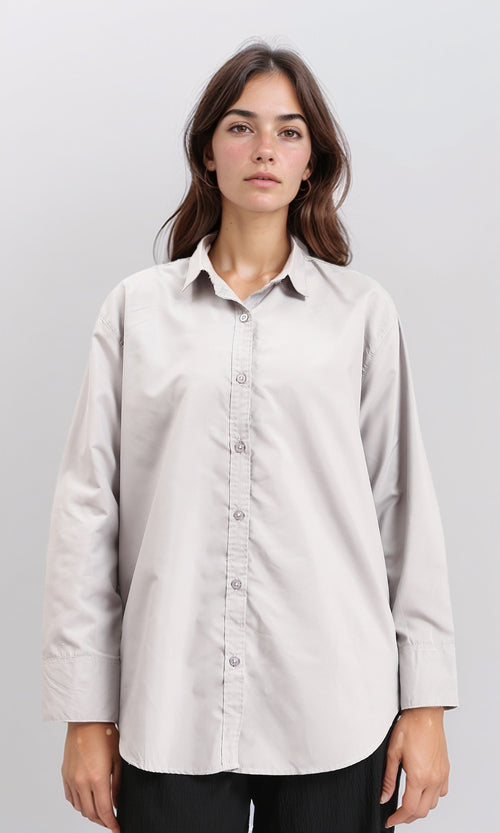 R210574 - Solid Buttoned Down Long Sleeves Shirt - Grey