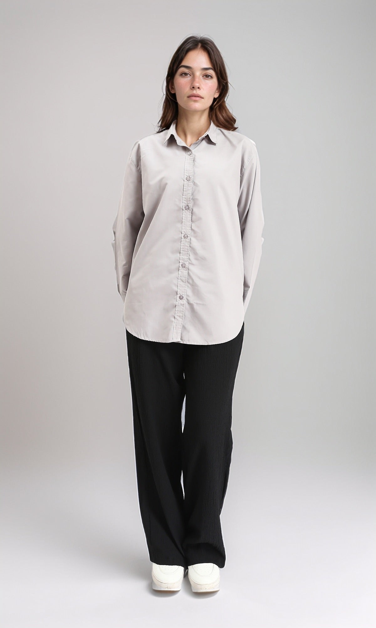 R210574 - Solid Buttoned Down Long Sleeves Shirt - Grey