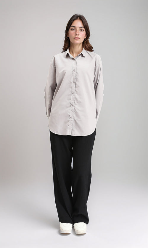 R210574 - Solid Buttoned Down Long Sleeves Shirt - Grey