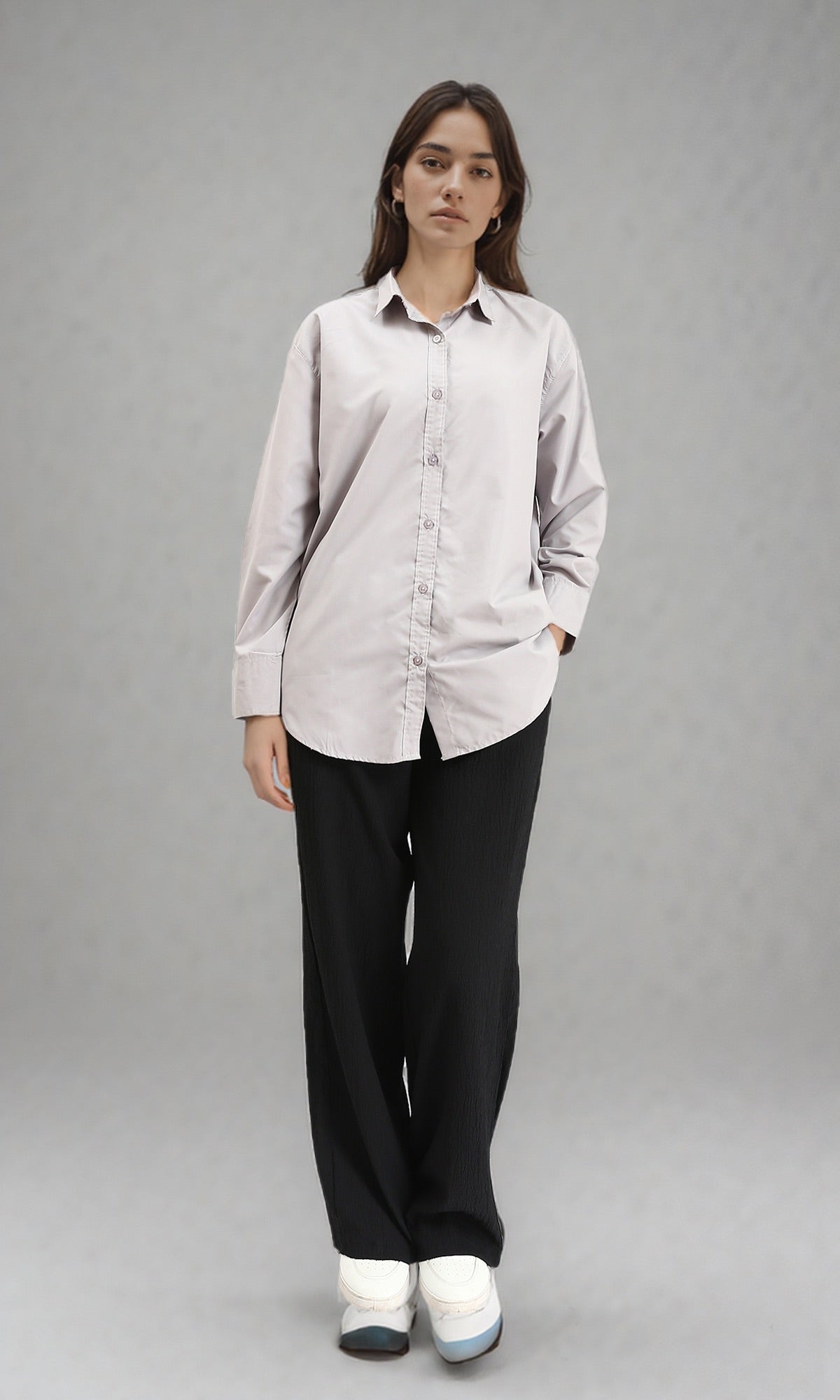 R210574 - Solid Buttoned Down Long Sleeves Shirt - Grey