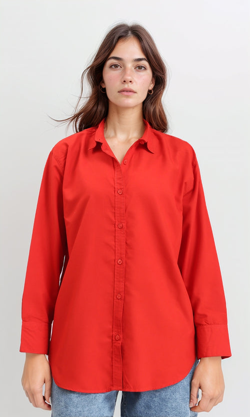 R210575 - Solid Buttoned Down Long Sleeves Shirt - Red