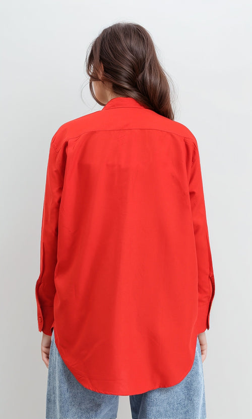 R210575 - Solid Buttoned Down Long Sleeves Shirt - Red