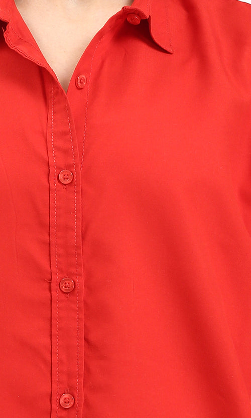 R210575 - Solid Buttoned Down Long Sleeves Shirt - Red