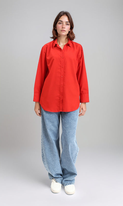 R210575 - Solid Buttoned Down Long Sleeves Shirt - Red