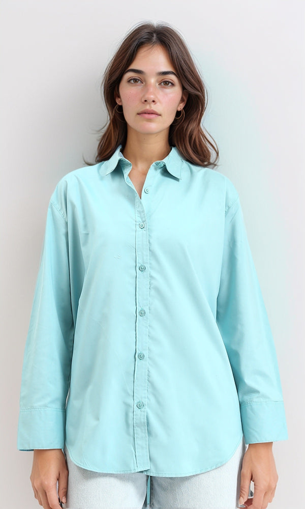 R210576 - Solid Buttoned Down Long Sleeves Shirt - Aqua