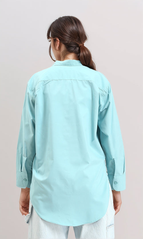 R210576 - Solid Buttoned Down Long Sleeves Shirt - Aqua