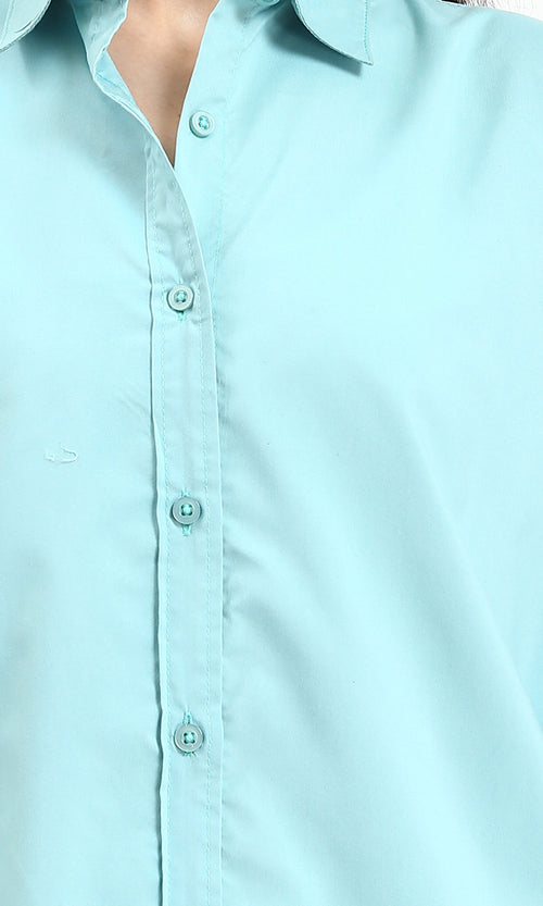 R210576 - Solid Buttoned Down Long Sleeves Shirt - Aqua
