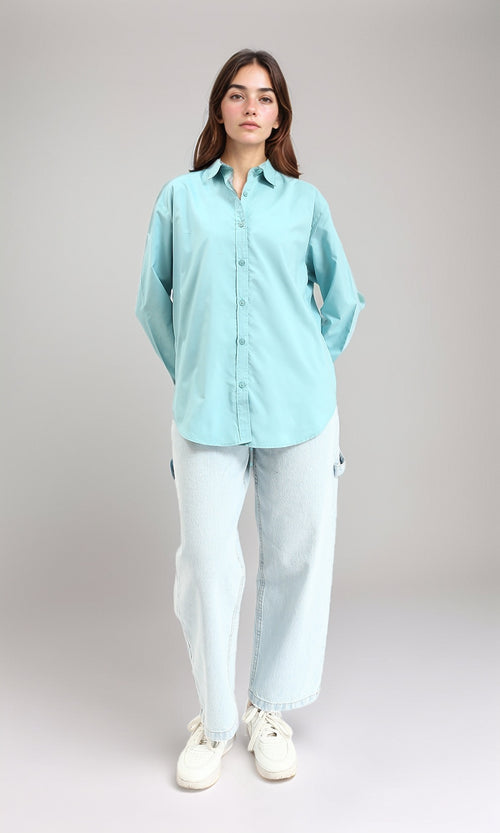 R210576 - Solid Buttoned Down Long Sleeves Shirt - Aqua
