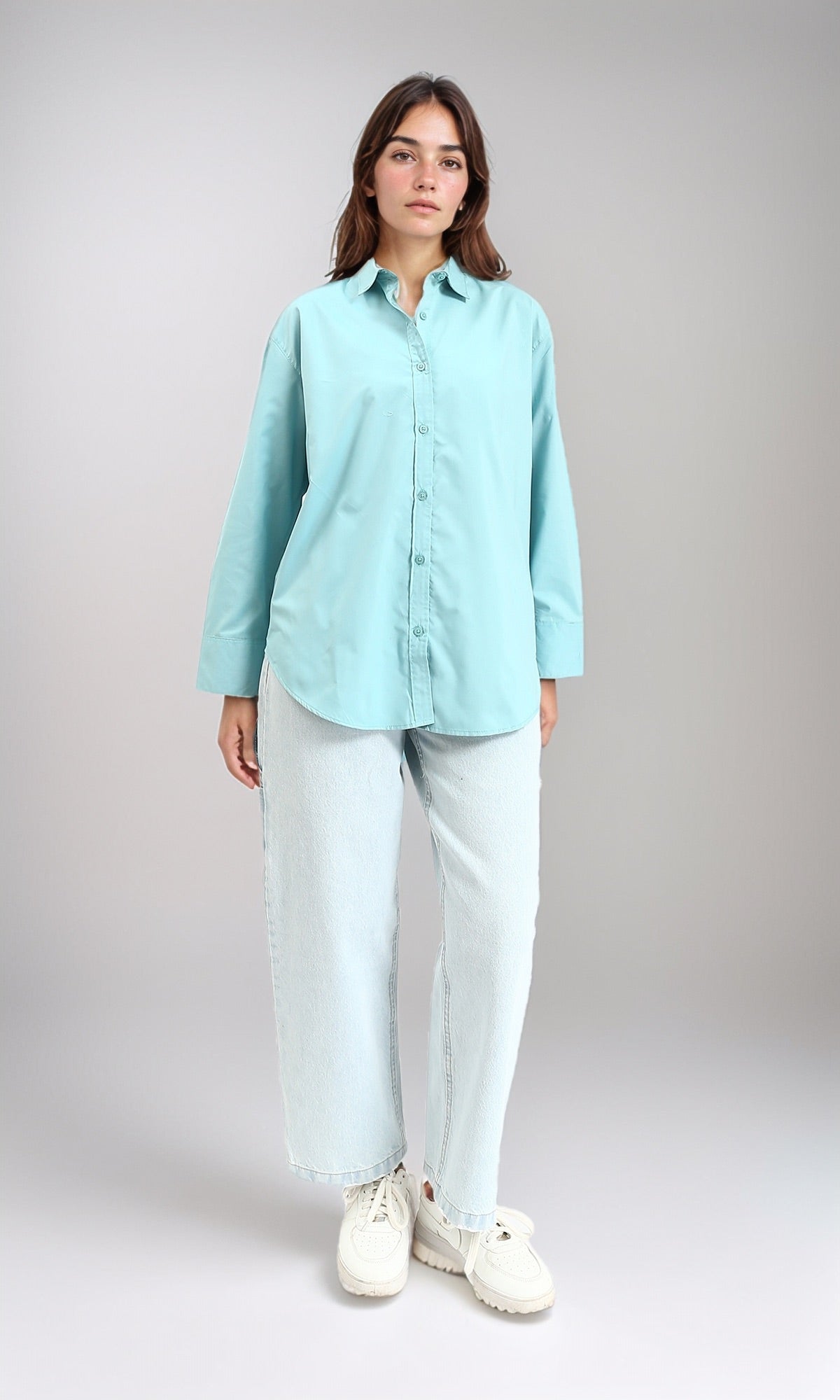 R210576 - Solid Buttoned Down Long Sleeves Shirt - Aqua