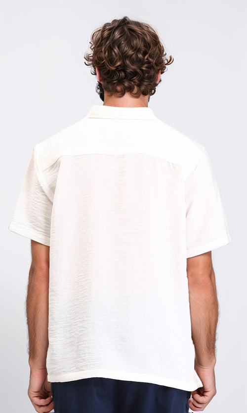 R210601 - Regular Fit Elbow Sleeves Textured Shirt - Off-White