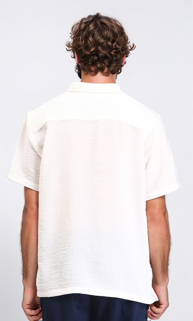 R210601 - Regular Fit Elbow Sleeves Textured Shirt - Off-White