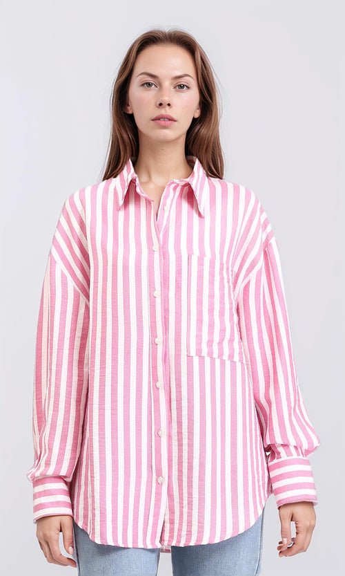 R210604 - Awning Stripes Buttoned Shirt - Pink & White