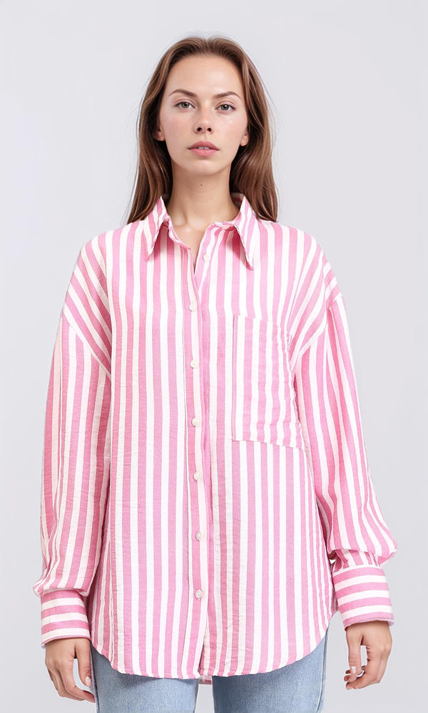 R210604 - Awning Stripes Buttoned Shirt - Pink & White